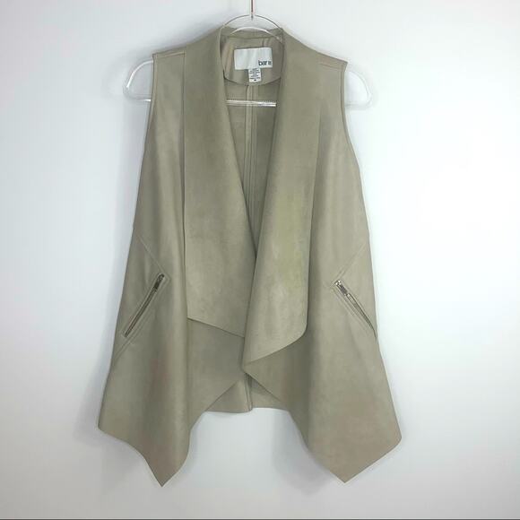 Bar III Open Front Long Vest Coverup Faux Leather Stone Zip Pockets M - Picture 1 of 6